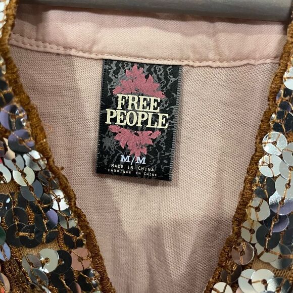 Free People Dress Striped Chevron Sequin Neckline M - Picture 3 of 7